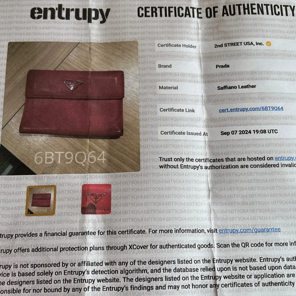 PRADA red Saffiano Leather Wallet. PRADA logo on flap. Preowned condition. - Picture 3 of 16